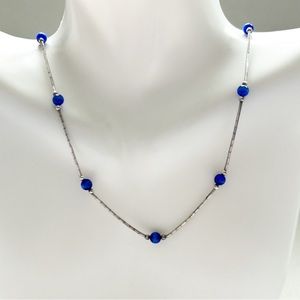 Vintage Liquid Silver Blue Cats Eye Necklace